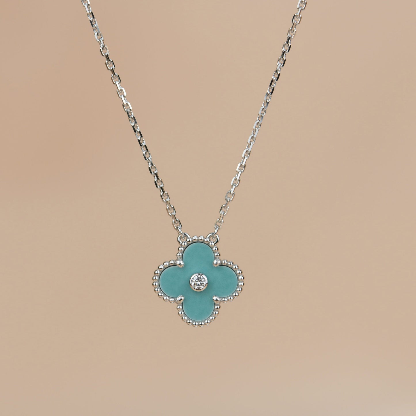 [Clara Jewels]CLOVER 15MM DIAMOND SVRES PORCELAIN  NECKLACE SILVER