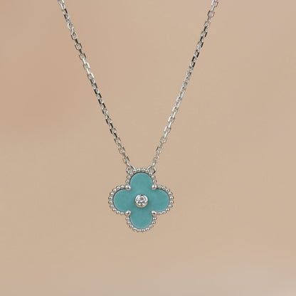 [Clara Jewels]CLOVER 15MM DIAMOND SVRES PORCELAIN  NECKLACE SILVER