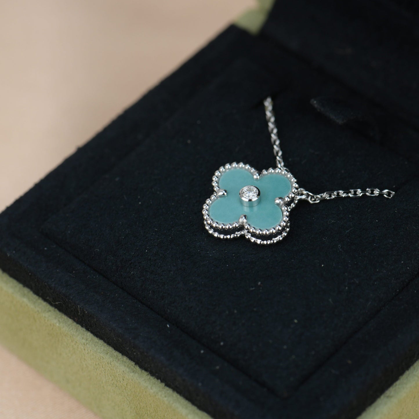 [Clara Jewels]CLOVER 15MM DIAMOND SVRES PORCELAIN  NECKLACE SILVER