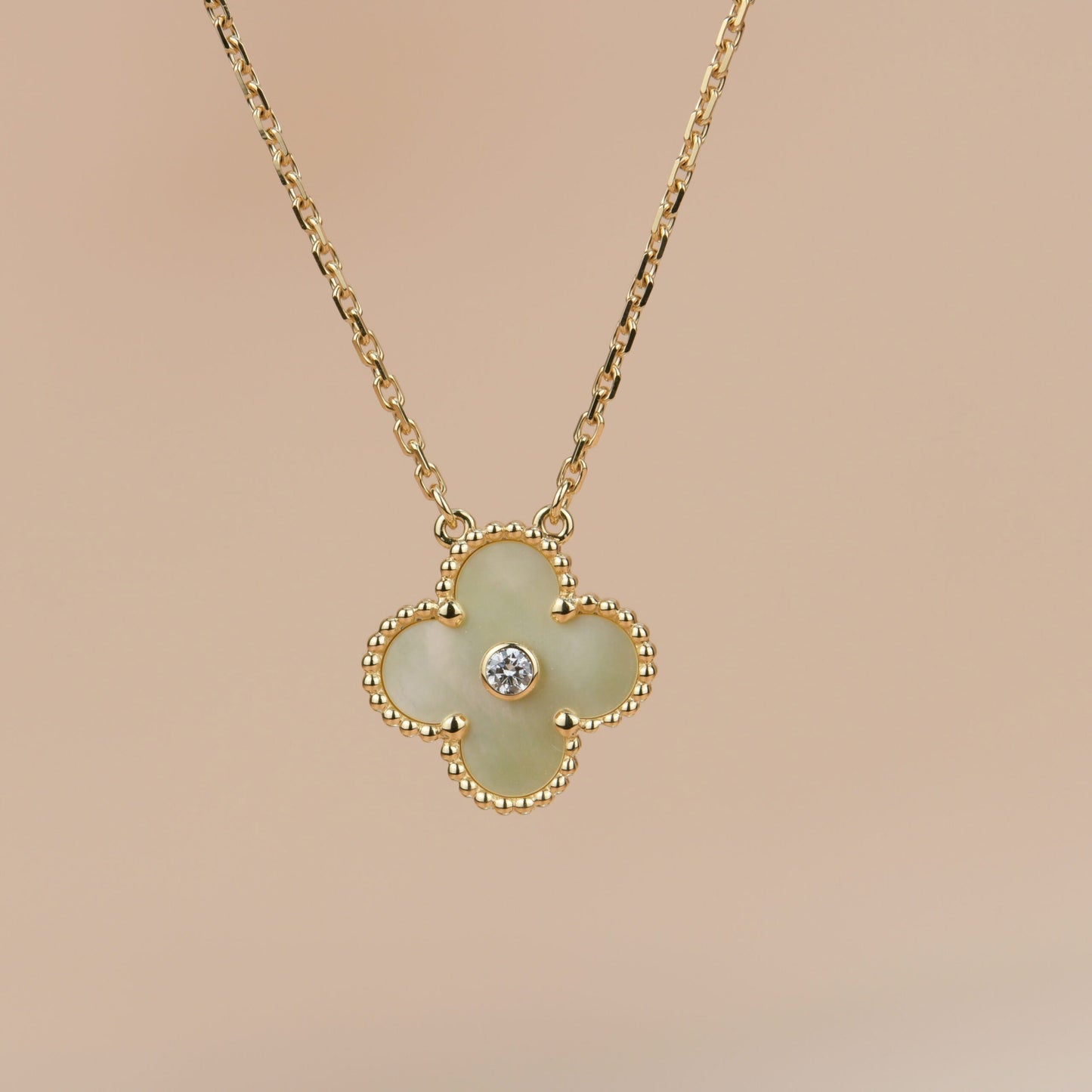 [Clara Jewels]CLOVER 15MM DIAMOND GOLD MOTHER OF PEARL NECKLACE