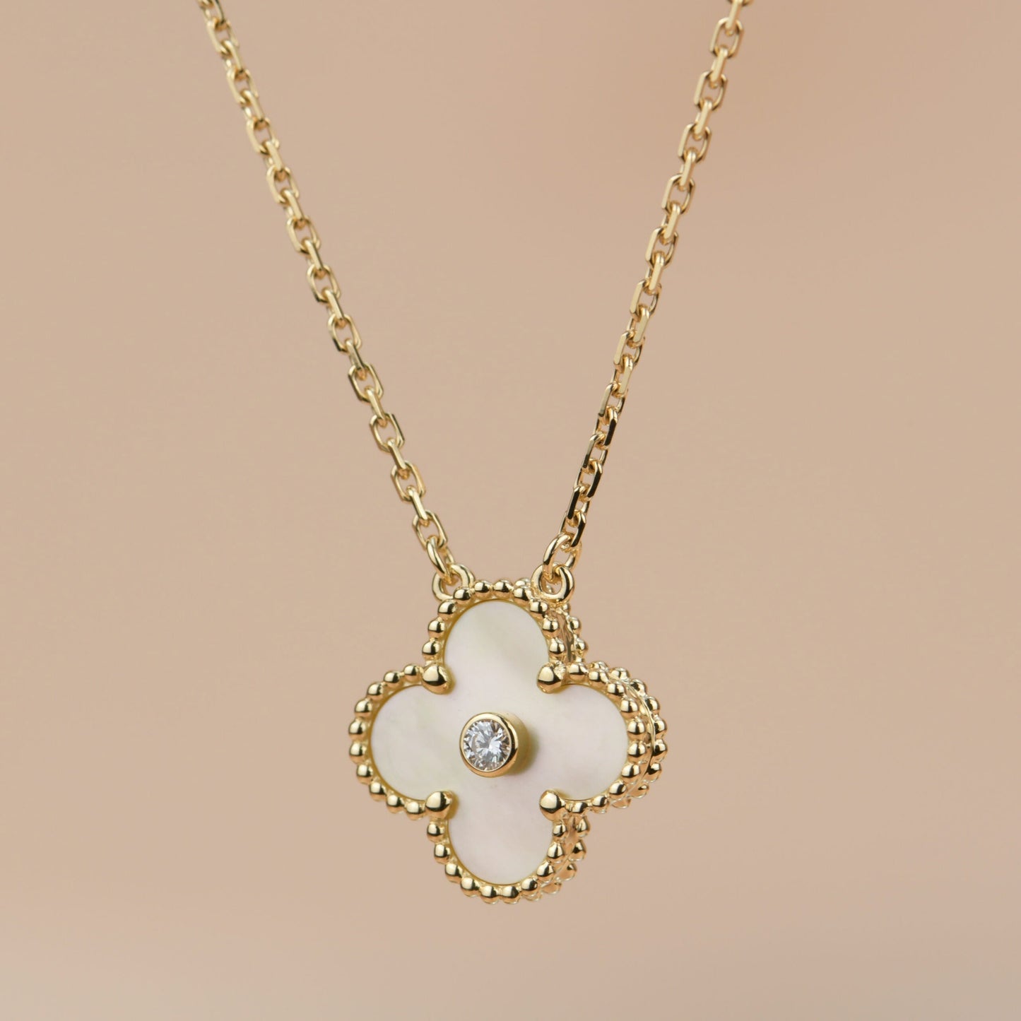 [Clara Jewels]CLOVER 15MM DIAMOND GOLD MOTHER OF PEARL NECKLACE