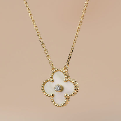 [Clara Jewels]CLOVER 15MM DIAMOND GOLD MOTHER OF PEARL NECKLACE