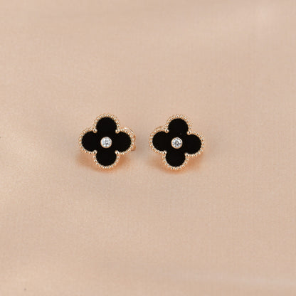 [Clara Jewels]CLOVER MEDIUM 1 MOTIFS ONYX DIAMOND EARRINGS