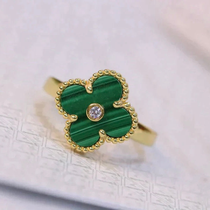 [Clara Jewels]CLOVER MALACHITE RING GOLD DIAMOND
