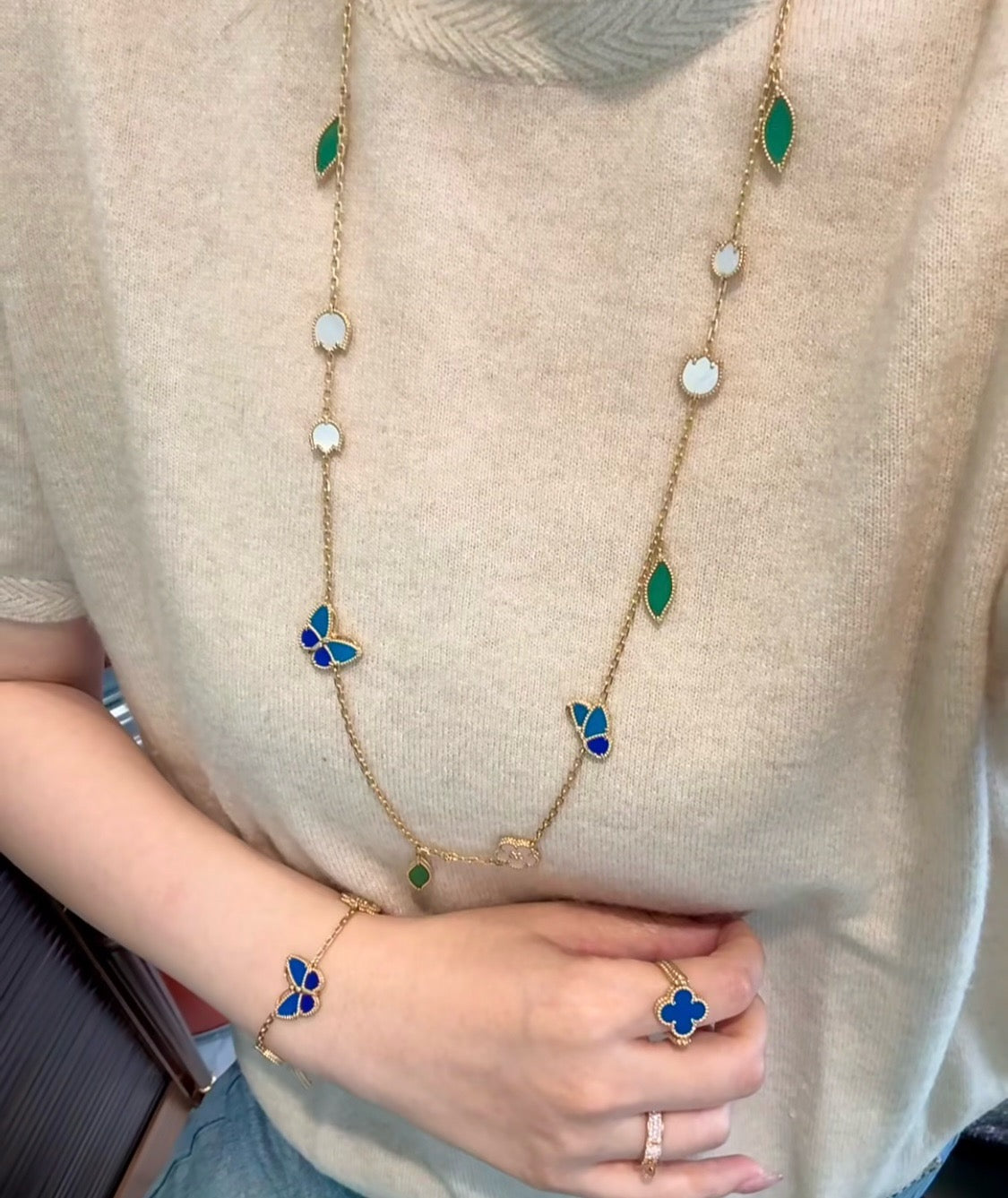 [Clara Jewels]LUCKY SPRING BUTTERFLY 15 FLOWER NECKLACE