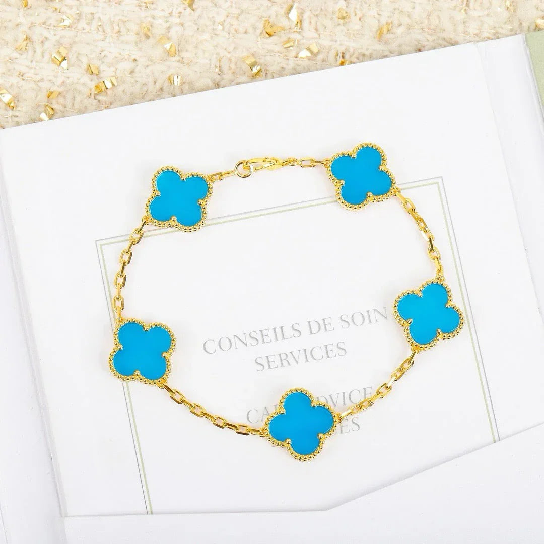 [Clara Jewels] CLOVER 5 MOTIF TURQUOISE BRACELET COLLECTION