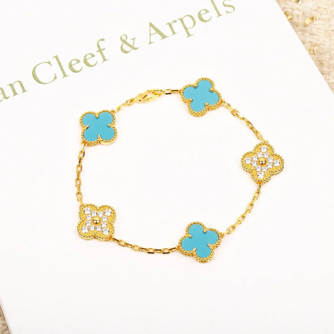 [Clara Jewels] CLOVER 5 MOTIF TURQUOISE BRACELET COLLECTION