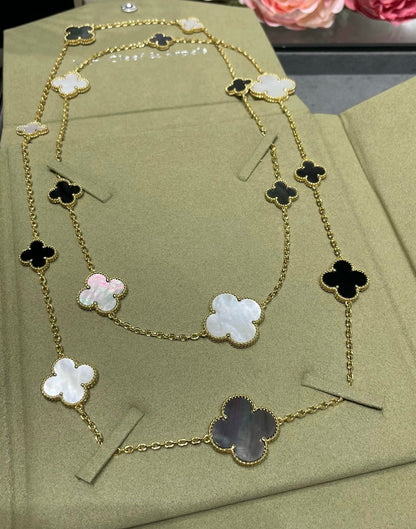[Clara Jewels]CLOVER 16 MOTIF CHALCEDONY MOP Gold NECKLACE