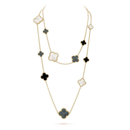 [Clara Jewels]CLOVER 16 MOTIF CHALCEDONY MOP Gold NECKLACE