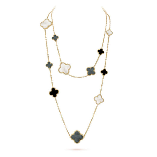 [Clara Jewels]CLOVER 16 MOTIF CHALCEDONY MOP Gold NECKLACE