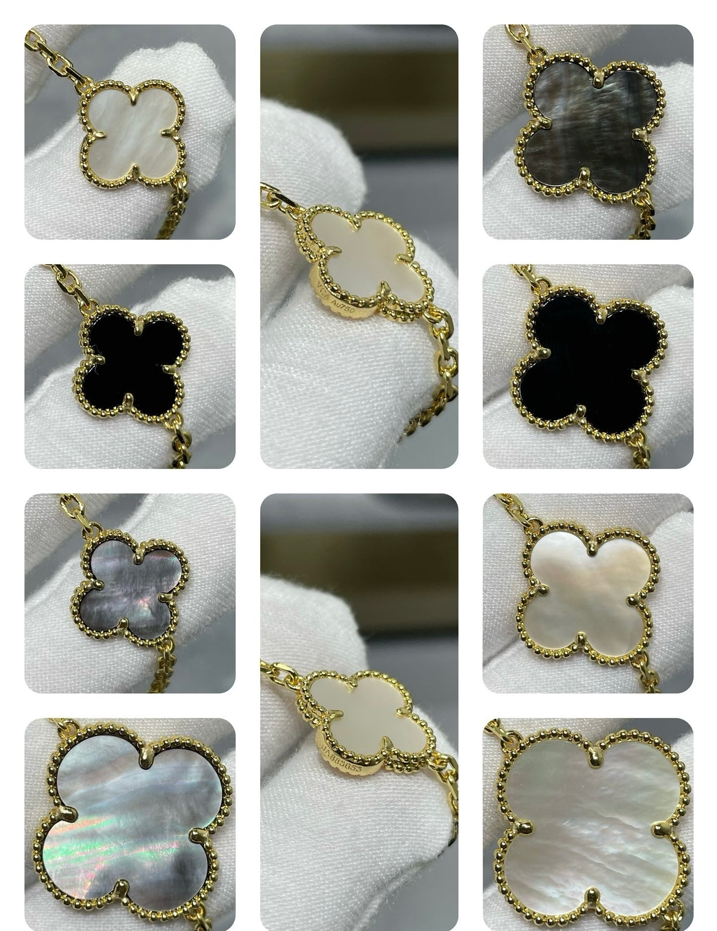 [Clara Jewels]CLOVER 16 MOTIF CHALCEDONY MOP Gold NECKLACE