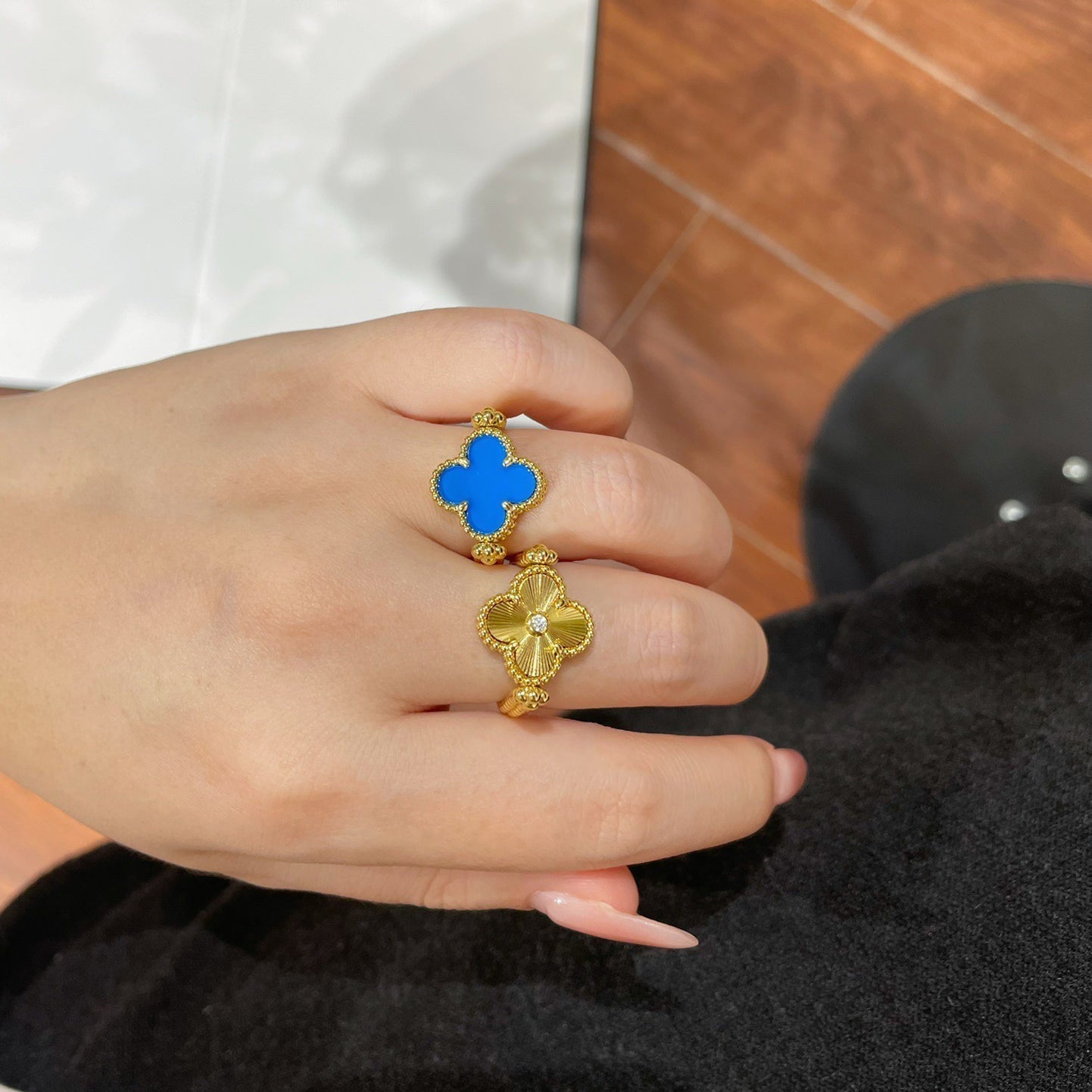 [Clara Jewels]CLOVER RIVERSIBLE BLUE AGATE RING