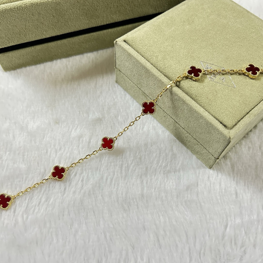 [Clara Jewels]CLOVER 6 MOTIF RED AGATE BRACELET