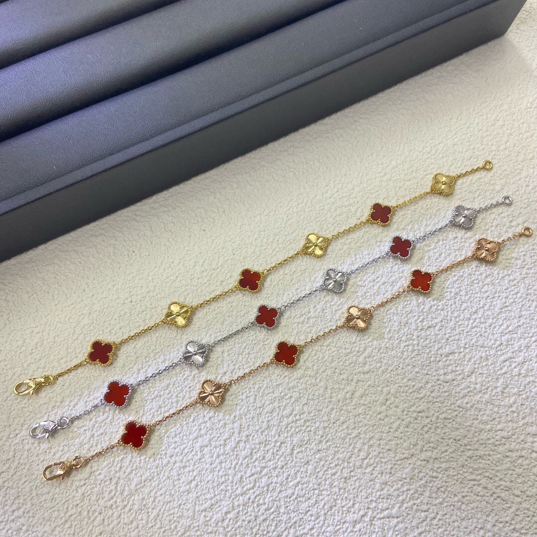 [Clara Jewels]CLOVER 6 MOTIF RED AGATE LASER BRACELET