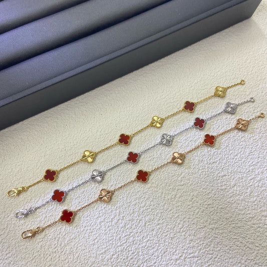 [Clara Jewels]CLOVER 6 MOTIF RED AGATE LASER BRACELET
