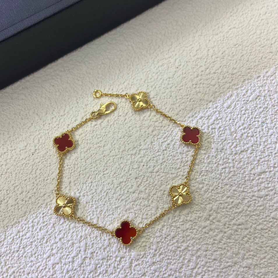 [Clara Jewels]CLOVER 6 MOTIF RED AGATE LASER BRACELET