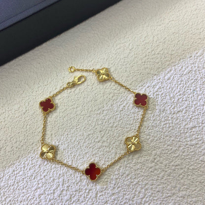 [Clara Jewels]CLOVER 6 MOTIF RED AGATE LASER BRACELET
