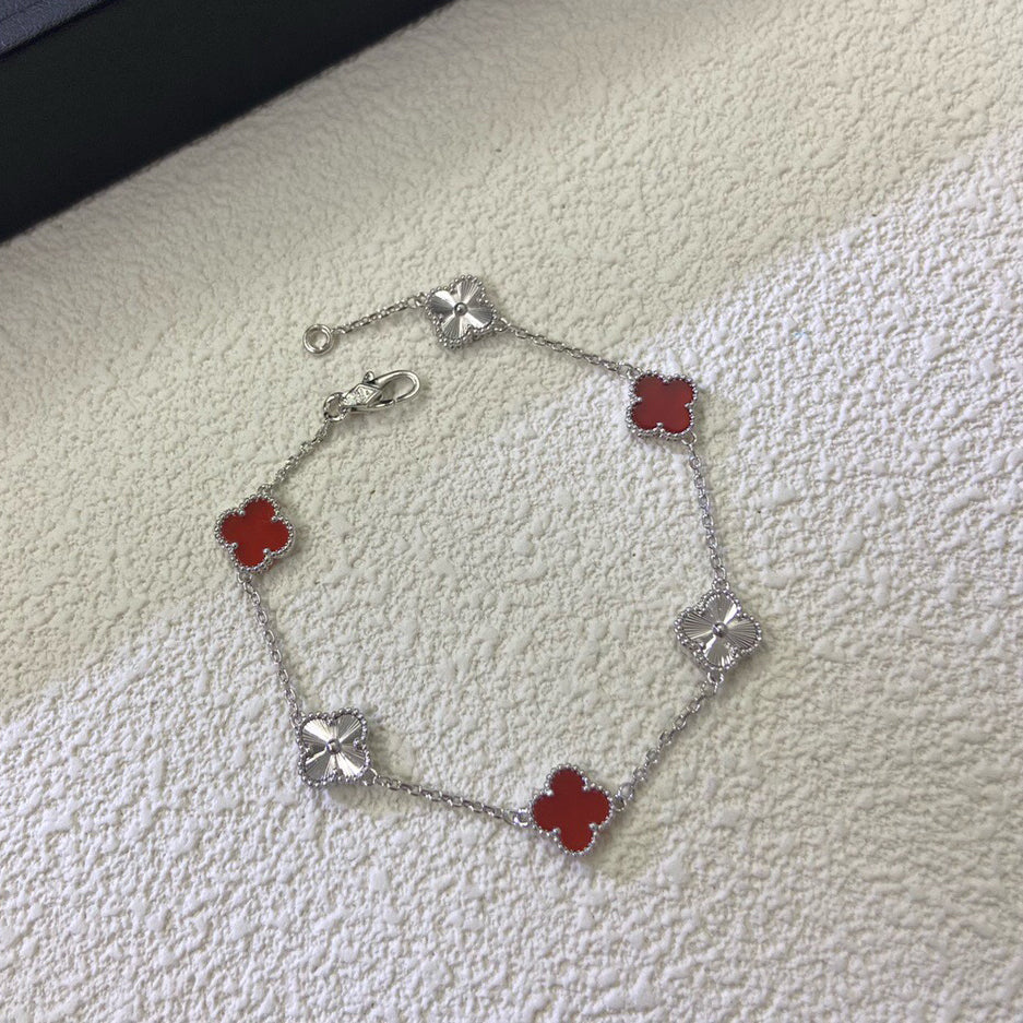 [Clara Jewels]CLOVER 6 MOTIF RED AGATE LASER BRACELET