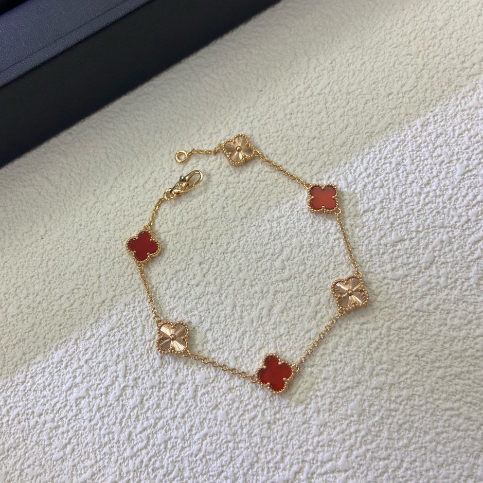 [Clara Jewels]CLOVER 6 MOTIF RED AGATE LASER BRACELET