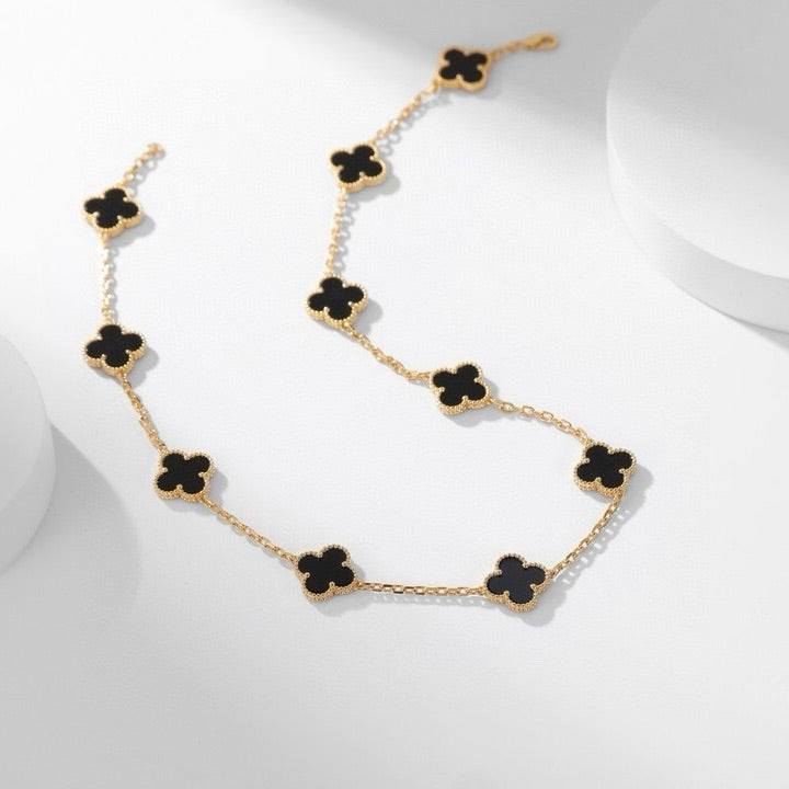 [Clara Jewels]CLOVER 10 MOTIFS ONYX NECKLACE