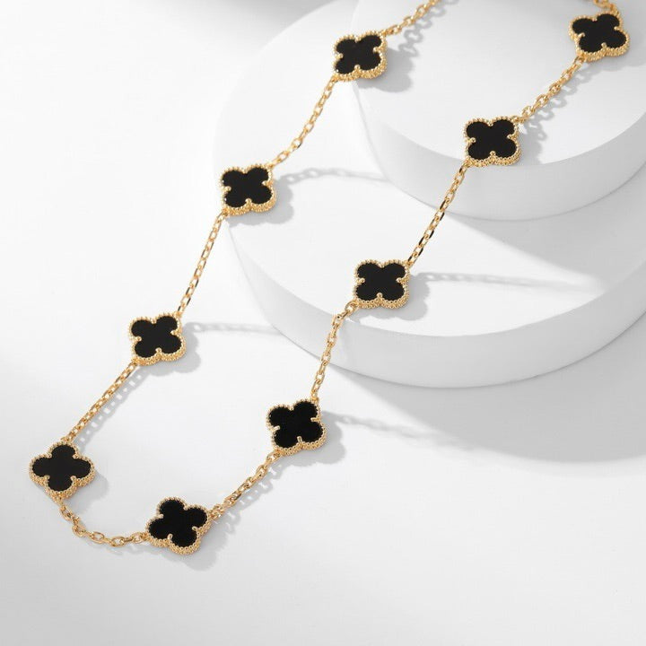[Clara Jewels]CLOVER 10 MOTIFS ONYX NECKLACE
