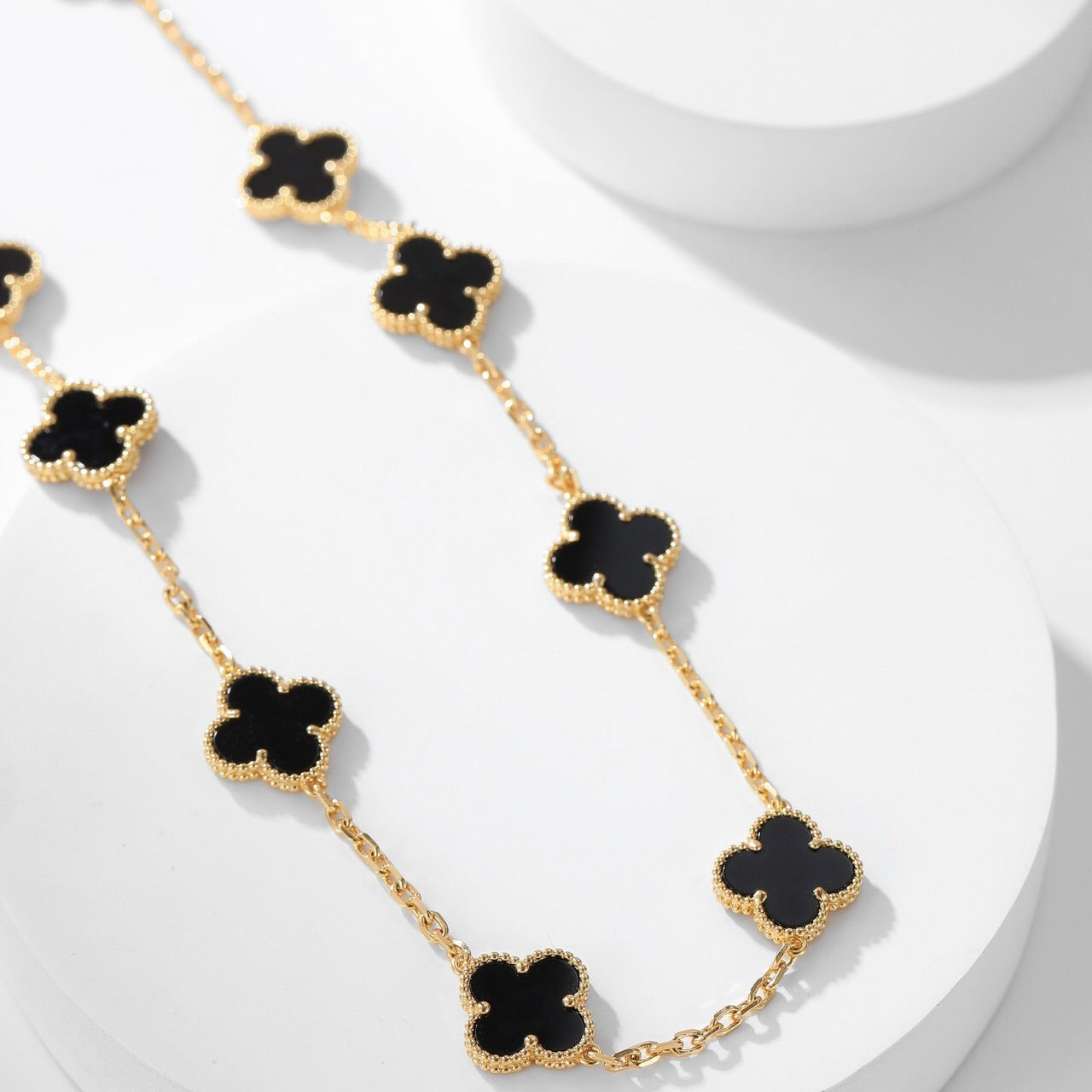 [Clara Jewels]CLOVER 10 MOTIFS ONYX NECKLACE