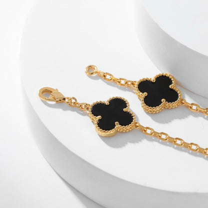 [Clara Jewels]CLOVER 10 MOTIFS ONYX NECKLACE