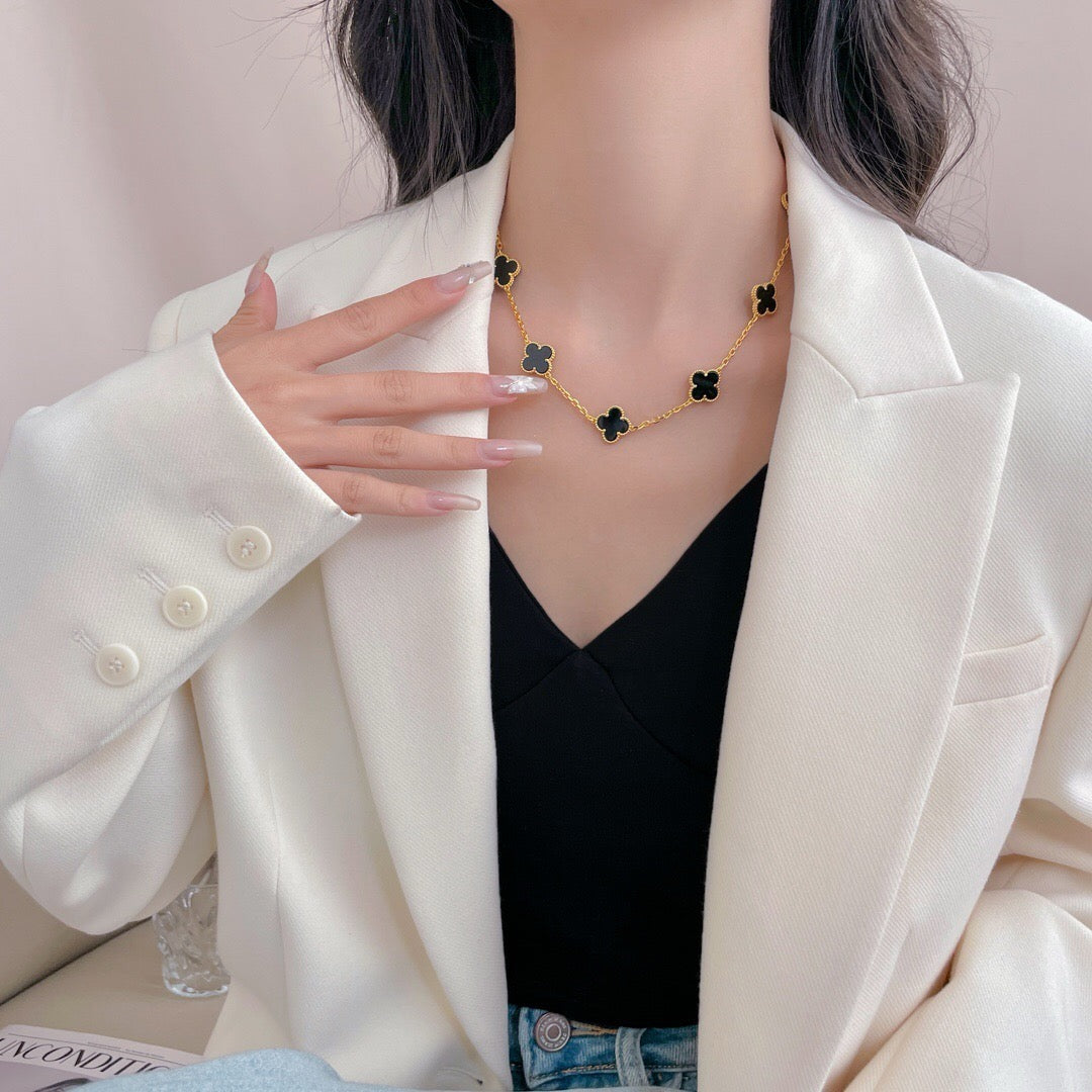 [Clara Jewels]CLOVER 10 MOTIFS ONYX NECKLACE
