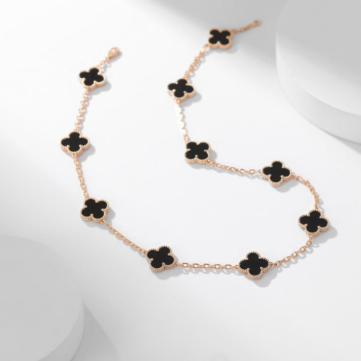 [Clara Jewels]CLOVER 10 MOTIFS ONYX NECKLACE