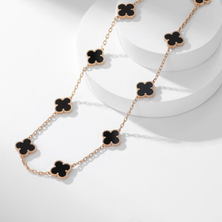 [Clara Jewels]CLOVER 10 MOTIFS ONYX NECKLACE