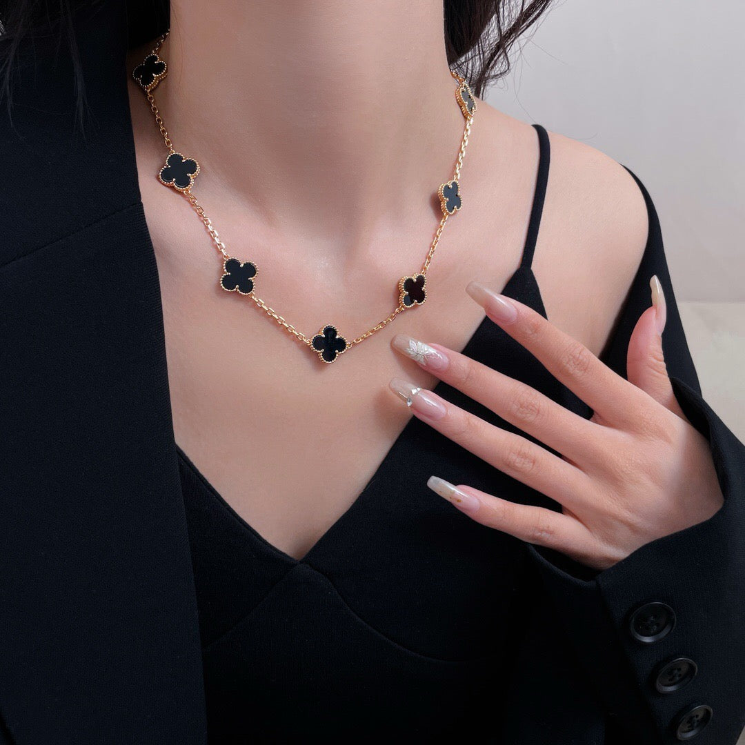 [Clara Jewels]CLOVER 10 MOTIFS ONYX NECKLACE
