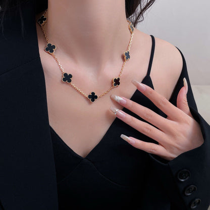 [Clara Jewels]CLOVER 10 MOTIFS ONYX NECKLACE