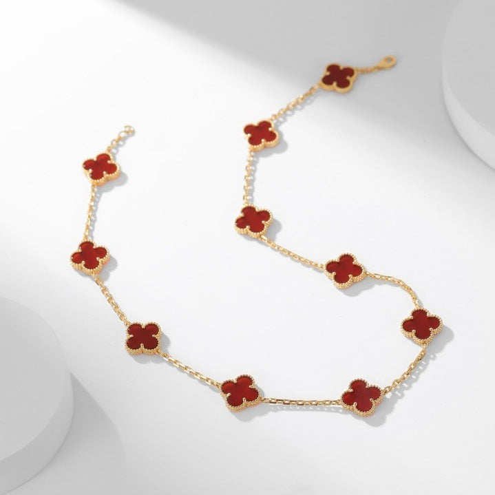 [Clara Jewels]CLOVER 10 MOTIFS CARNELIAN NECKLACE