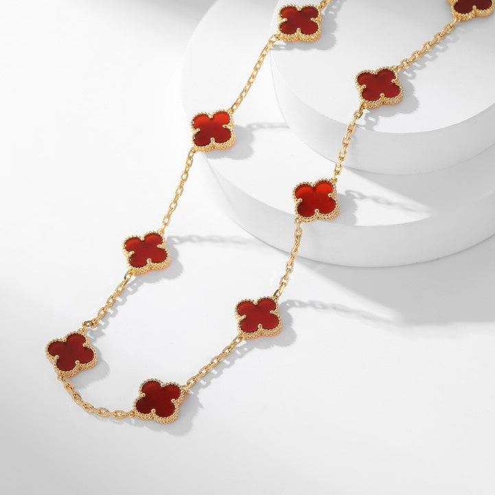 [Clara Jewels]CLOVER 10 MOTIFS CARNELIAN NECKLACE