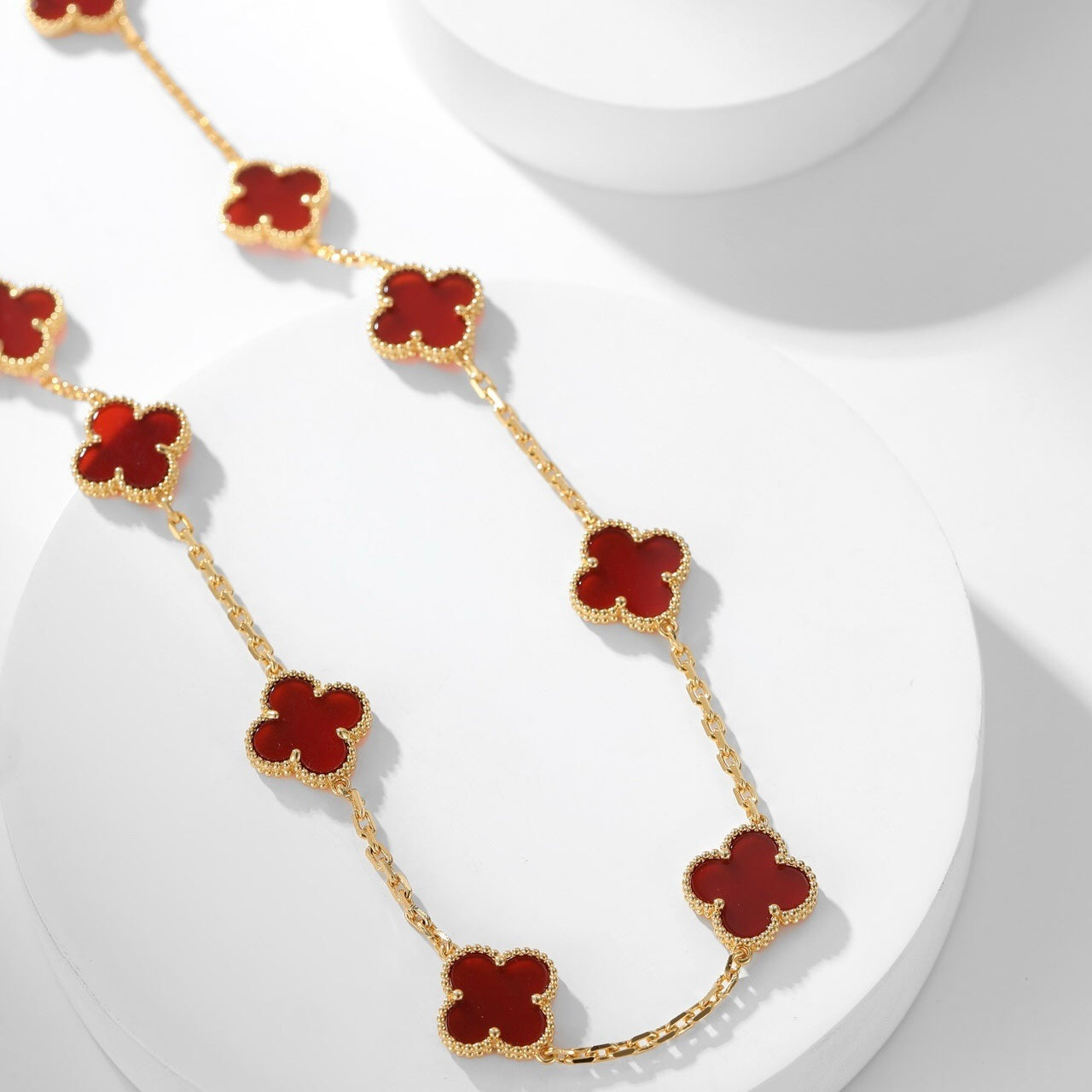 [Clara Jewels]CLOVER 10 MOTIFS CARNELIAN NECKLACE