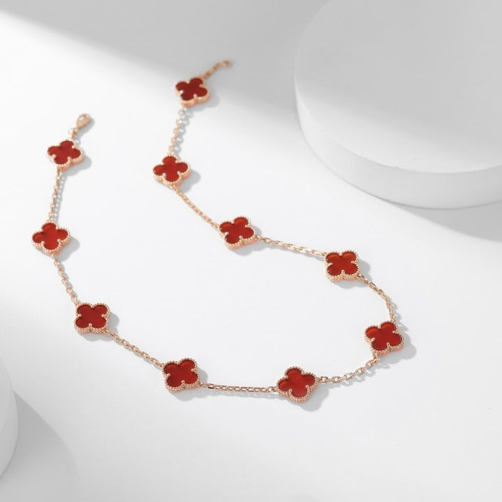 [Clara Jewels]CLOVER 10 MOTIFS CARNELIAN NECKLACE