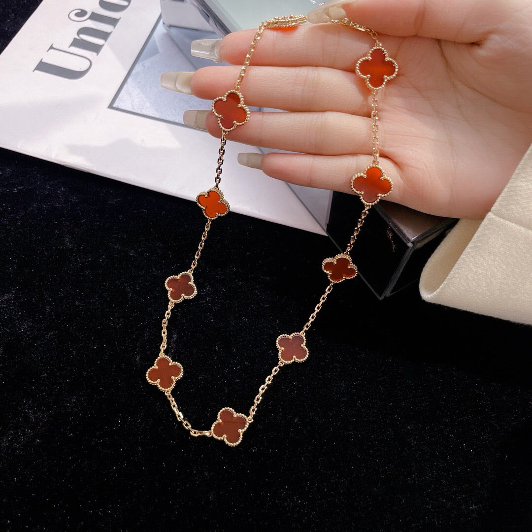 [Clara Jewels]CLOVER 10 MOTIFS CARNELIAN NECKLACE