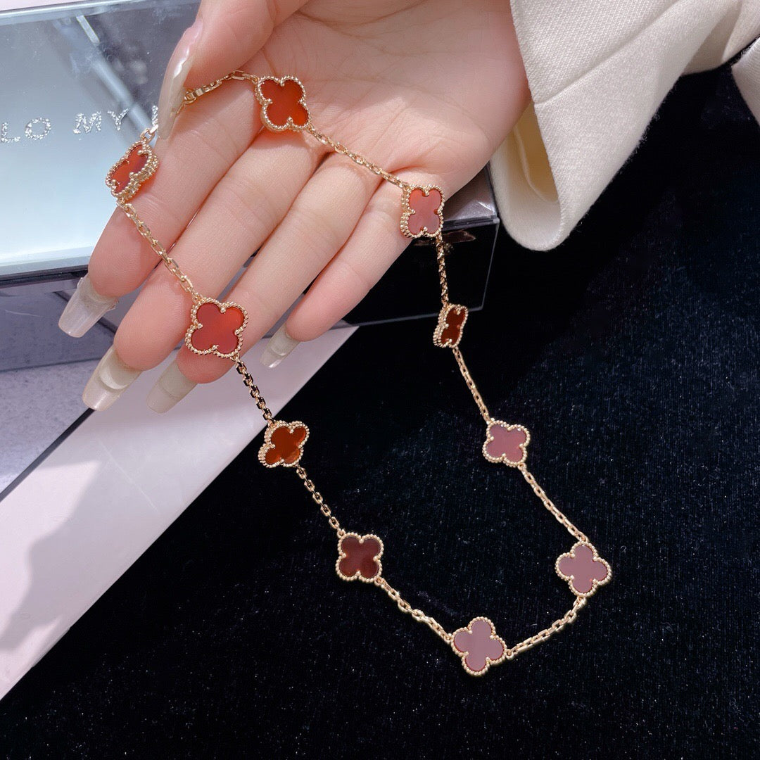 [Clara Jewels]CLOVER 10 MOTIFS CARNELIAN NECKLACE