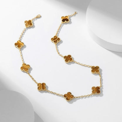 [Clara Jewels]CLOVER 10 MOTIFS TIGER EYE NECKLACE