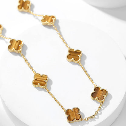 [Clara Jewels]CLOVER 10 MOTIFS TIGER EYE NECKLACE