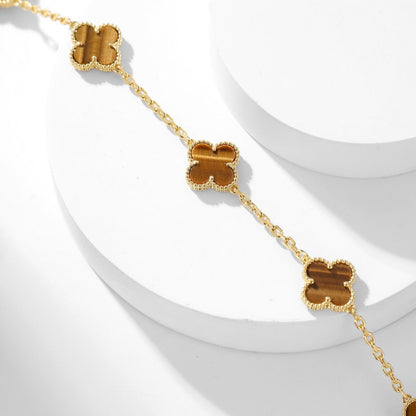 [Clara Jewels]CLOVER 10 MOTIFS TIGER EYE NECKLACE