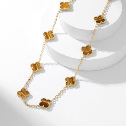 [Clara Jewels]CLOVER 10 MOTIFS TIGER EYE NECKLACE