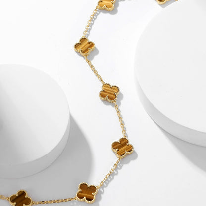 [Clara Jewels]CLOVER 10 MOTIFS TIGER EYE NECKLACE
