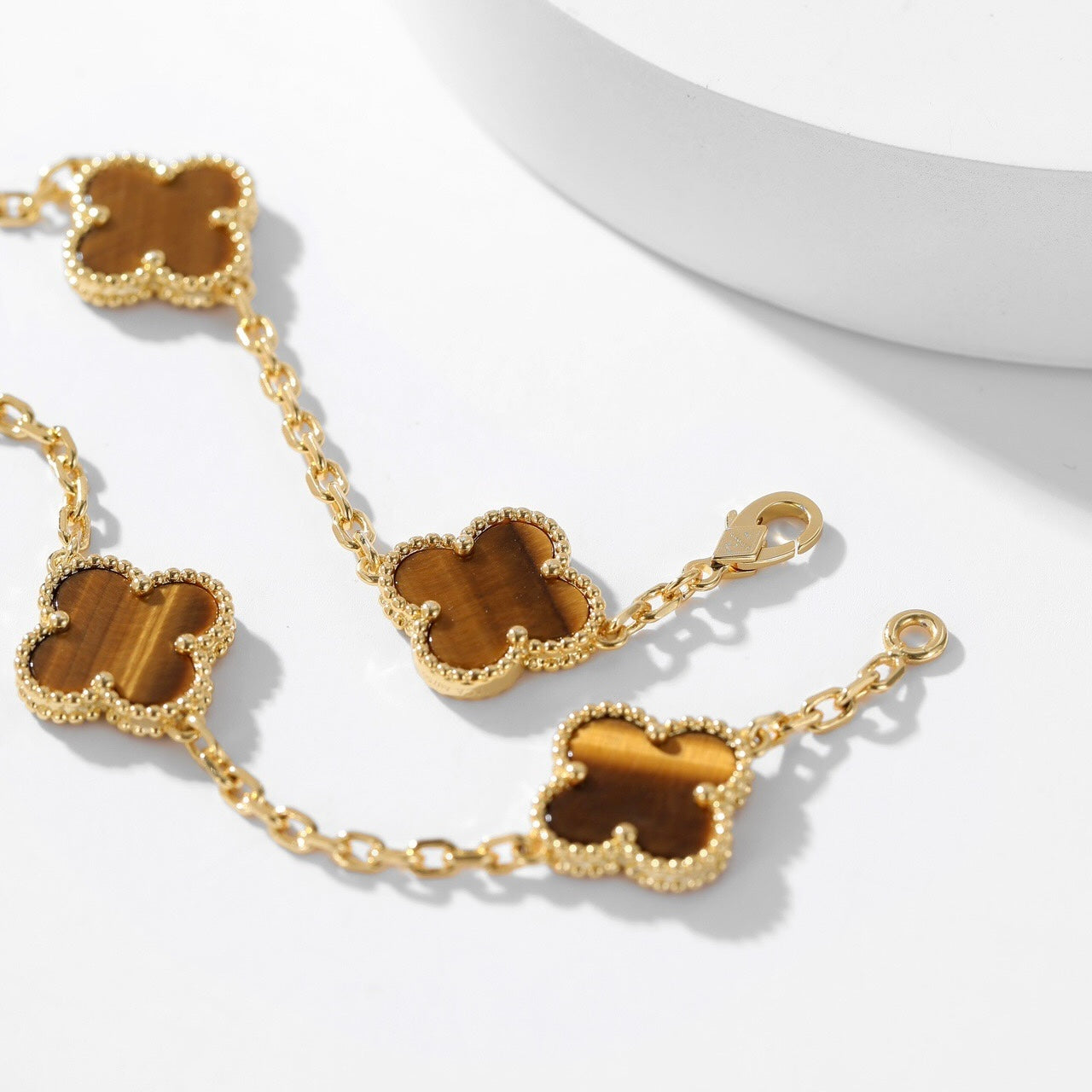[Clara Jewels]CLOVER 10 MOTIFS TIGER EYE NECKLACE
