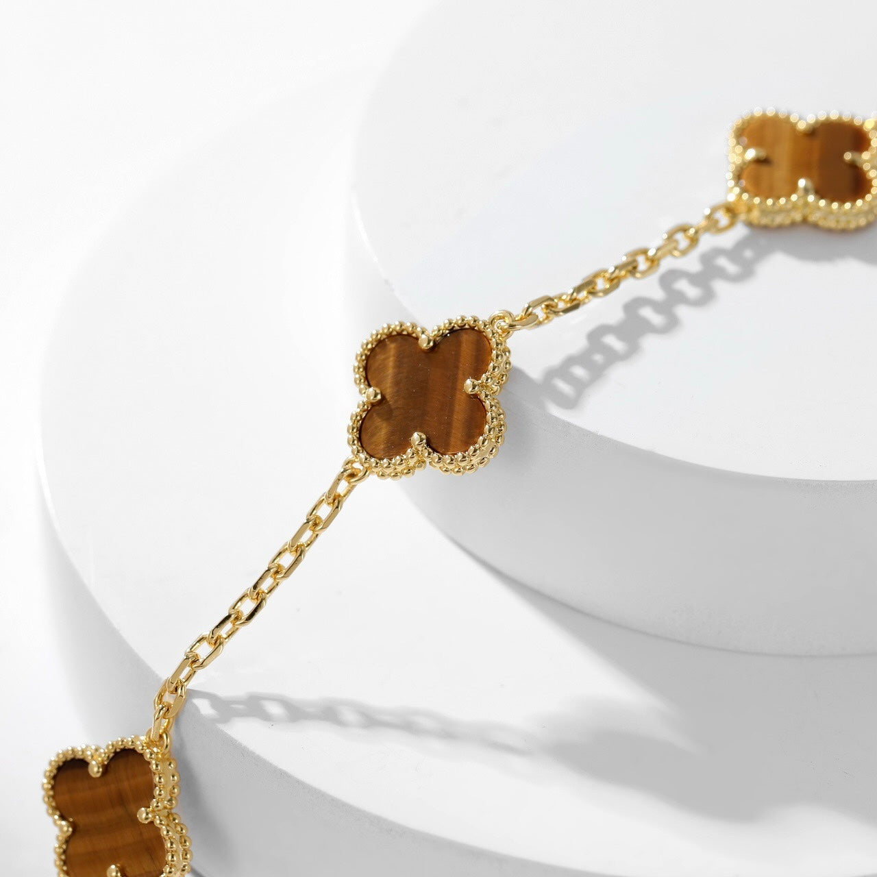 [Clara Jewels]CLOVER 10 MOTIFS TIGER EYE NECKLACE