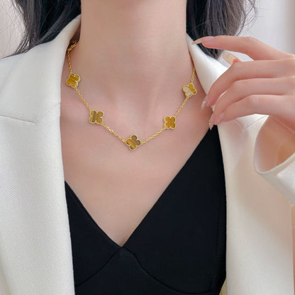 [Clara Jewels]CLOVER 10 MOTIFS TIGER EYE NECKLACE