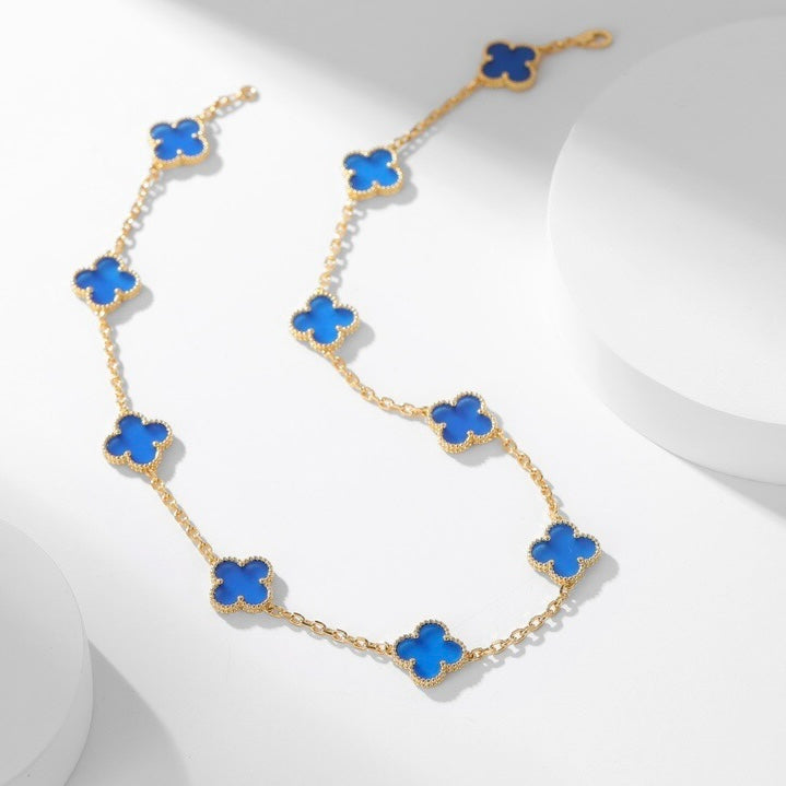 [Clara Jewels]CLOVER 10 MOTIFS BLUE AGATE NECKLACE