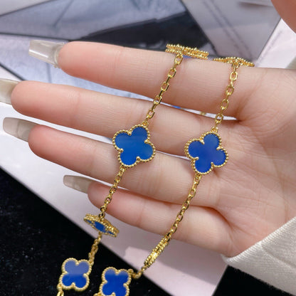 [Clara Jewels]CLOVER 10 MOTIFS BLUE AGATE NECKLACE