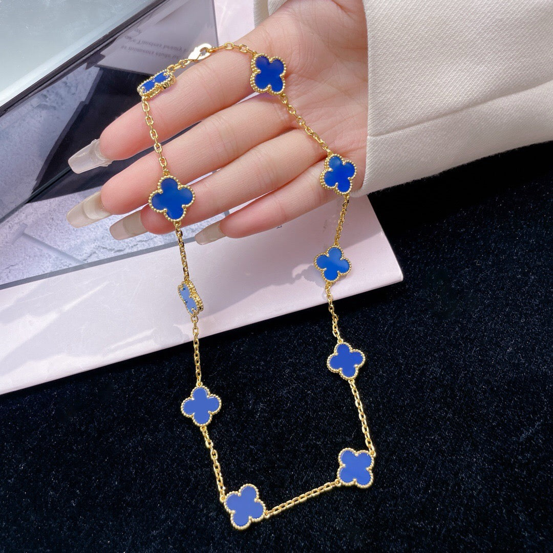 [Clara Jewels]CLOVER 10 MOTIFS BLUE AGATE NECKLACE