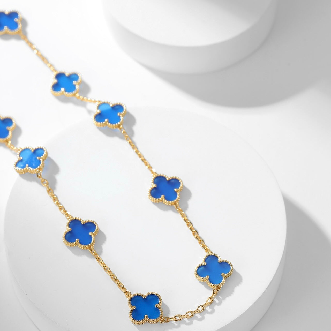 [Clara Jewels]CLOVER 10 MOTIFS BLUE AGATE NECKLACE